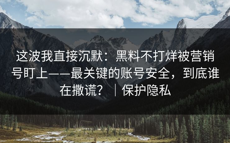 这波我直接沉默：黑料不打烊被营销号盯上——最关键的账号安全，到底谁在撒谎？｜保护隐私