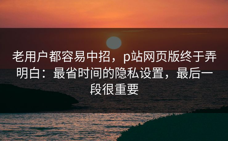老用户都容易中招,p站网页版终于弄明白:最省时间的隐私设置,最后一段很重要 老用户都容易中招,p站网页版终于弄明白:最省时间的隐私设置,最后一段很重要
